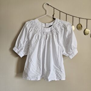J. Crew Smock Neck Puff Sleeve Blouse in Cotton Poplin